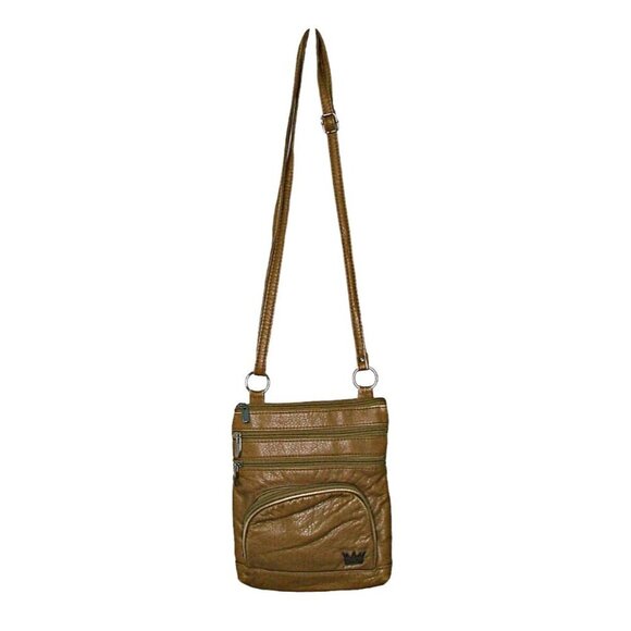 Purse King Mini Duchess Crossbody Bag Purse Organizer Soft Leather Tan Beige - Picture 2 of 12